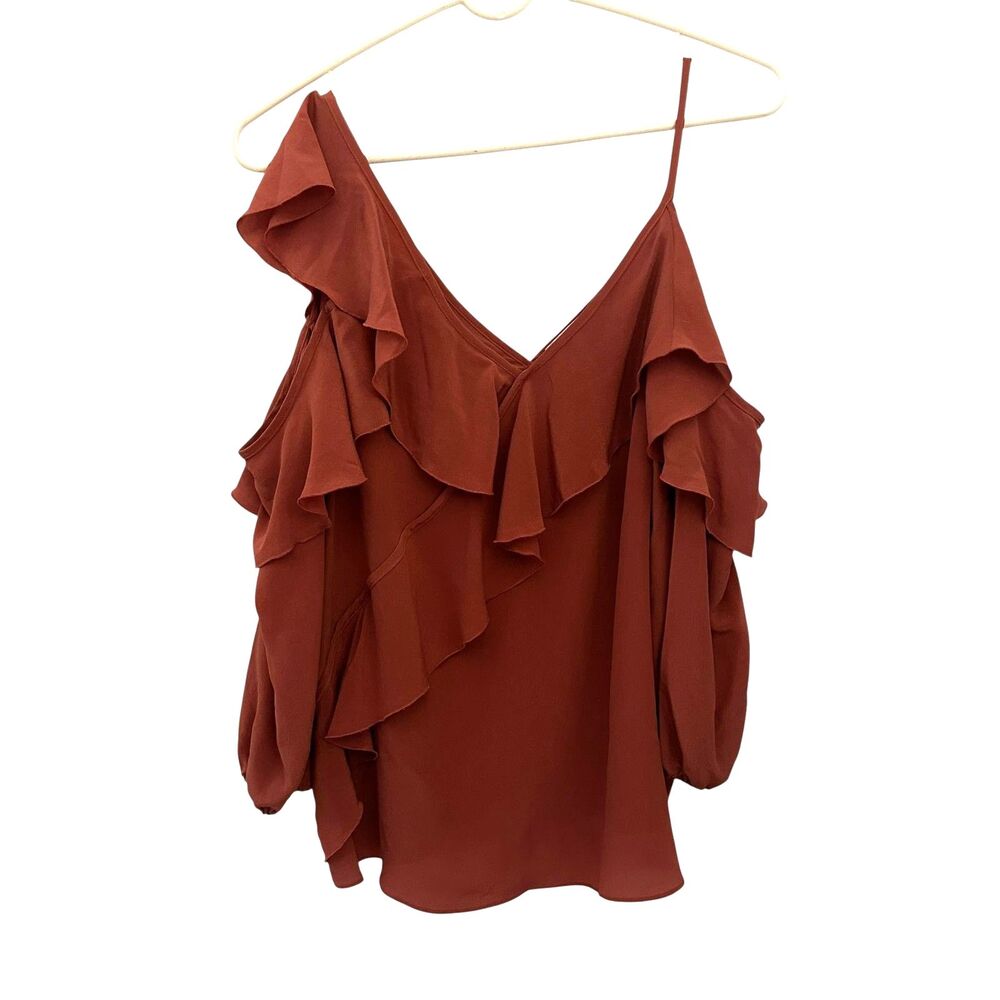 Bailey / 44 Rust Colored Cold Shoulder Ruffled 100% Silk Tank Top Size S‎